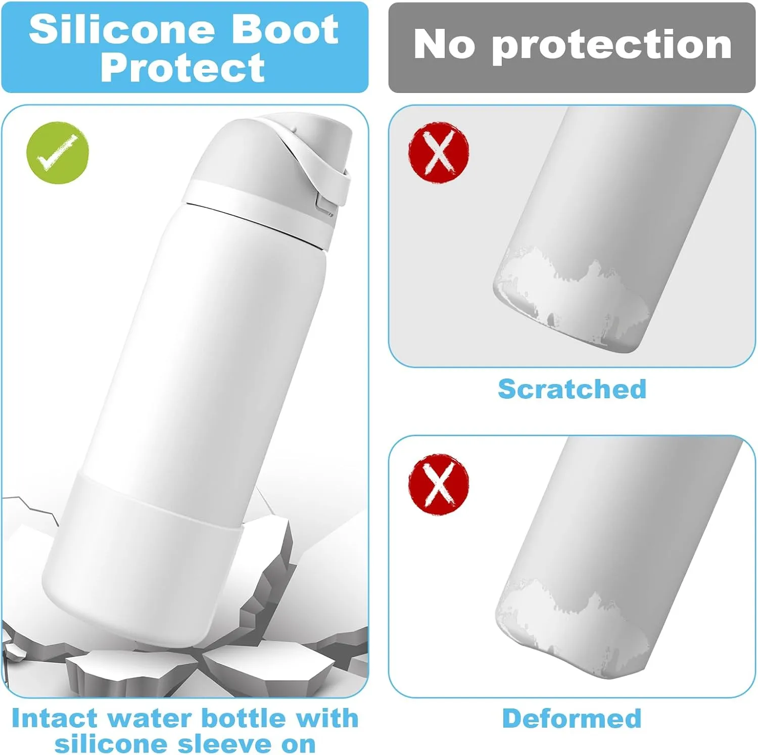 2PCS Silicone Water Bottle Boot for Owala 24oz 32oz 40oz, Anti-Slip Protective Sleeve Bottom Bumper Protector for FreeSip, Twist, and Flip Stainless Steel Water Bottles