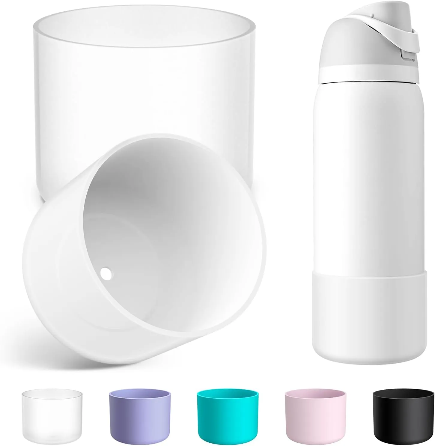 2PCS Silicone Water Bottle Boot for Owala 24oz 32oz 40oz, Anti-Slip Protective Sleeve Bottom Bumper Protector for FreeSip, Twist, and Flip Stainless Steel Water Bottles