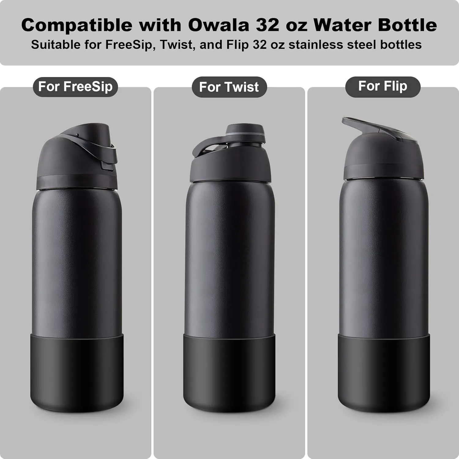 2PCS Silicone Water Bottle Boot for Owala 24oz 32oz 40oz, Anti-Slip Protective Sleeve Bottom Bumper Protector for FreeSip, Twist, and Flip Stainless Steel Water Bottles