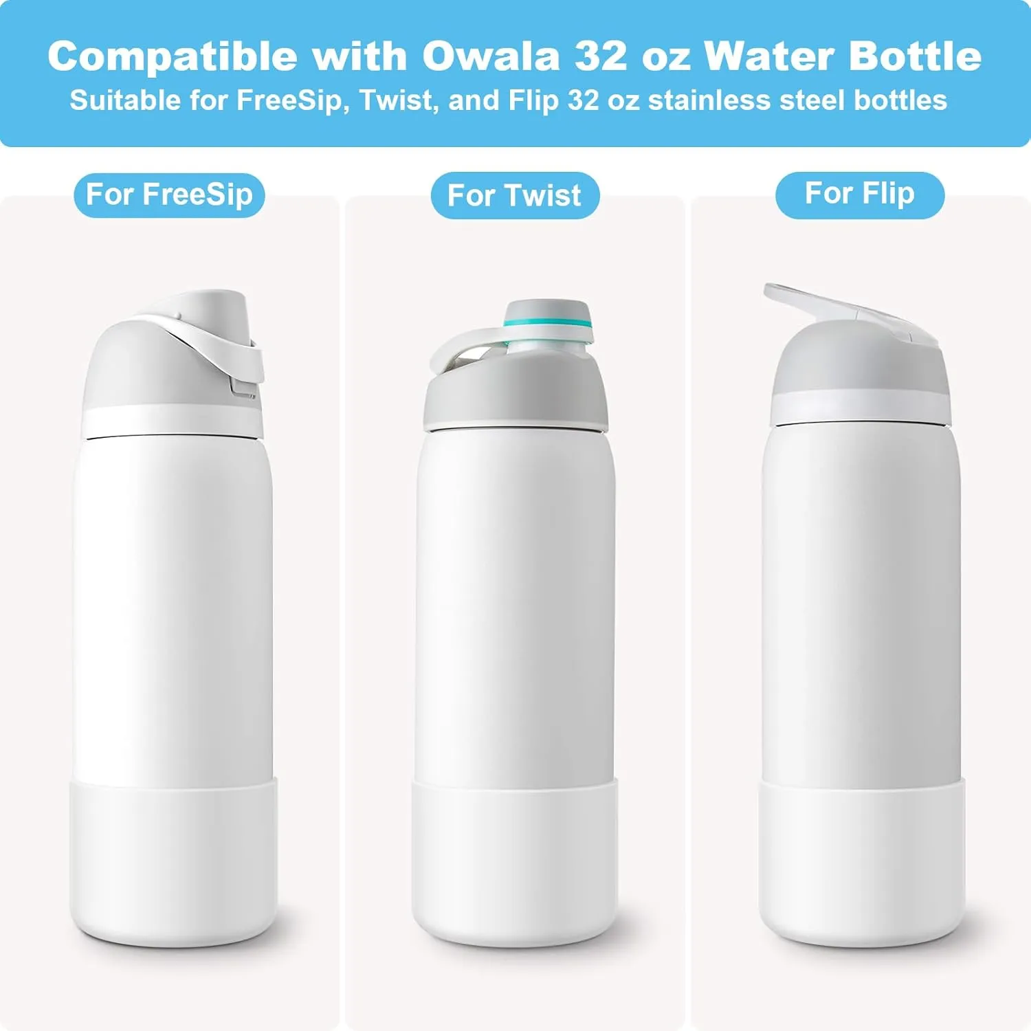 2PCS Silicone Water Bottle Boot for Owala 24oz 32oz 40oz, Anti-Slip Protective Sleeve Bottom Bumper Protector for FreeSip, Twist, and Flip Stainless Steel Water Bottles