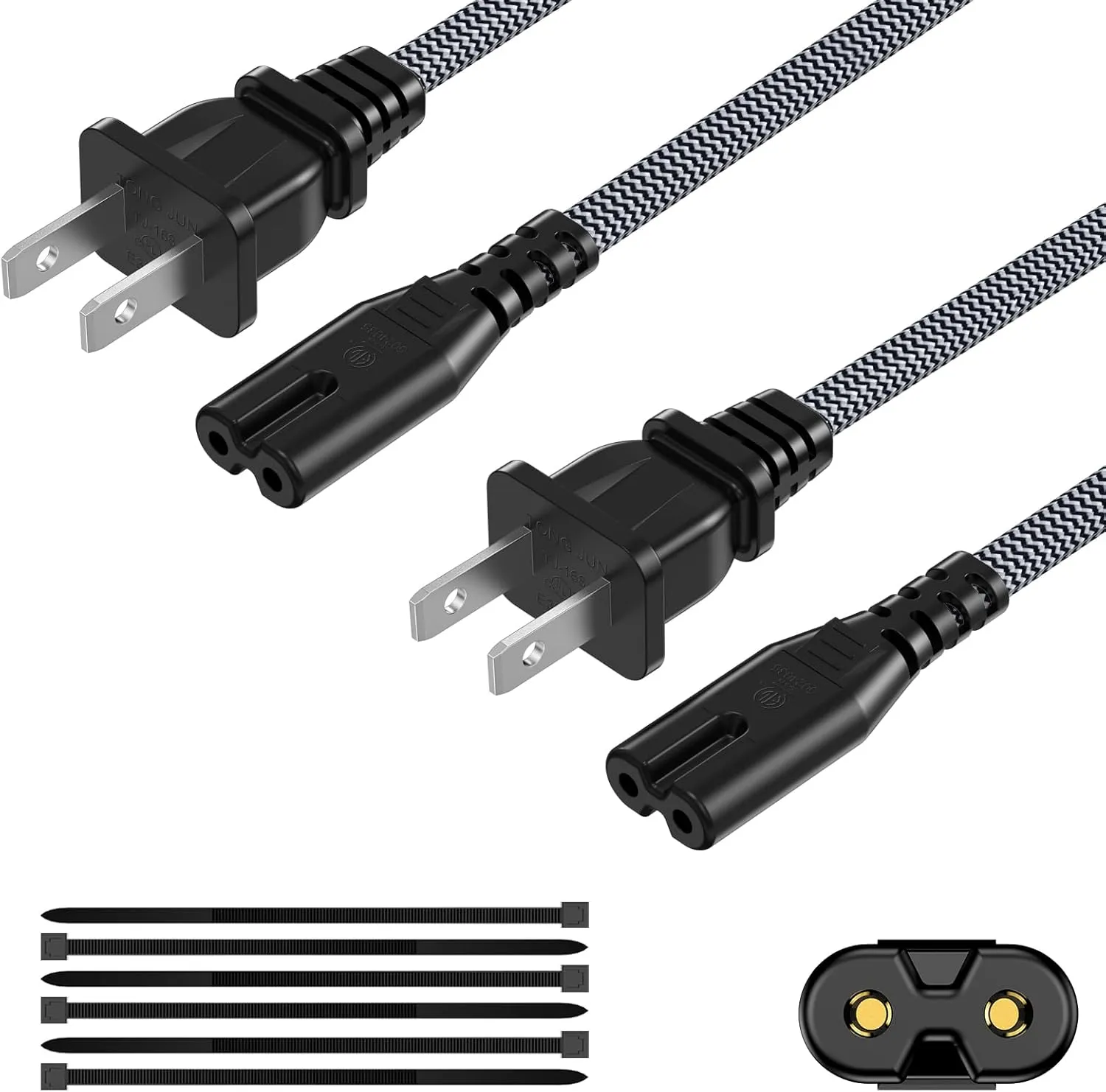 AC Power Cord 20FT (2 Pack), 2 Prong TV Power Cord, Nylon Braid Cable Replacement for Xbox One, PS3, PS4, PS5, Compatible for Printer, Monitor, Sound Bar, Game Console