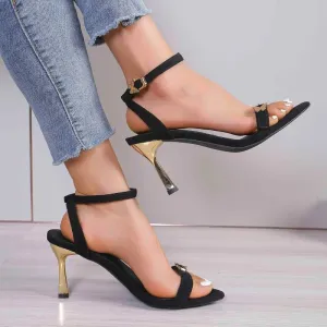 Amozae-Ladies Shoes 2024 Hot Sale Buckle Strap Women's Sandals Fashion Metal Decoration Dress Sandals Women New Peep Toe Heeled Sandals