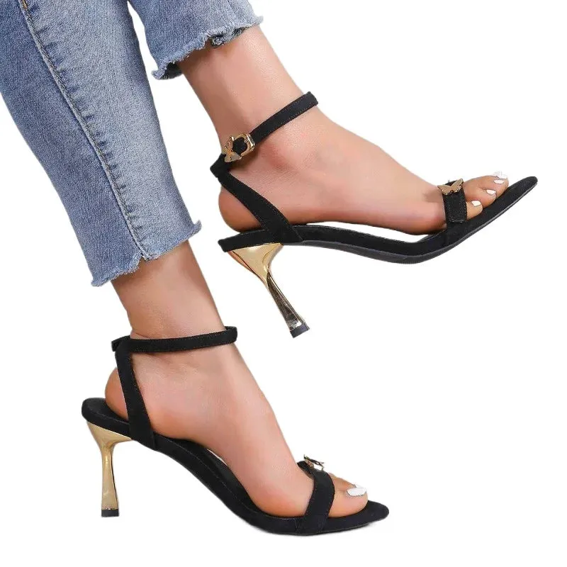 Amozae-Ladies Shoes 2024 Hot Sale Buckle Strap Women's Sandals Fashion Metal Decoration Dress Sandals Women New Peep Toe Heeled Sandals