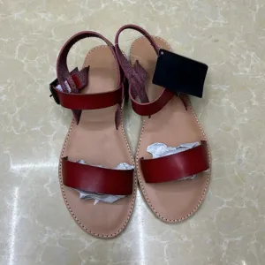 AMOZAE-- Solid Round Toe Leather Sandals