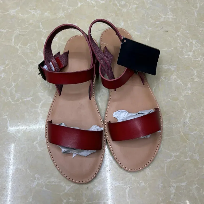 AMOZAE-- Solid Round Toe Leather Sandals