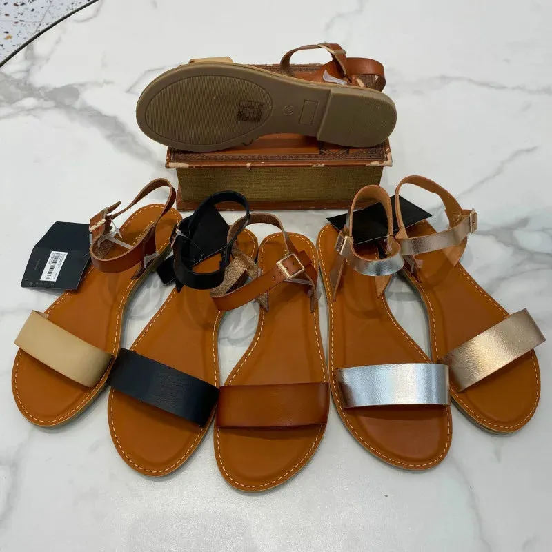 AMOZAE-- Solid Round Toe Leather Sandals