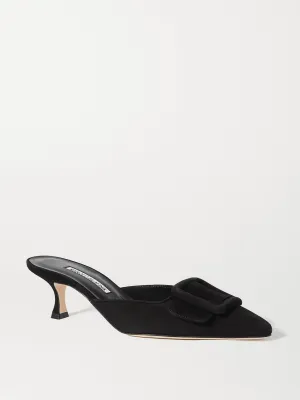 Buckled suede mules