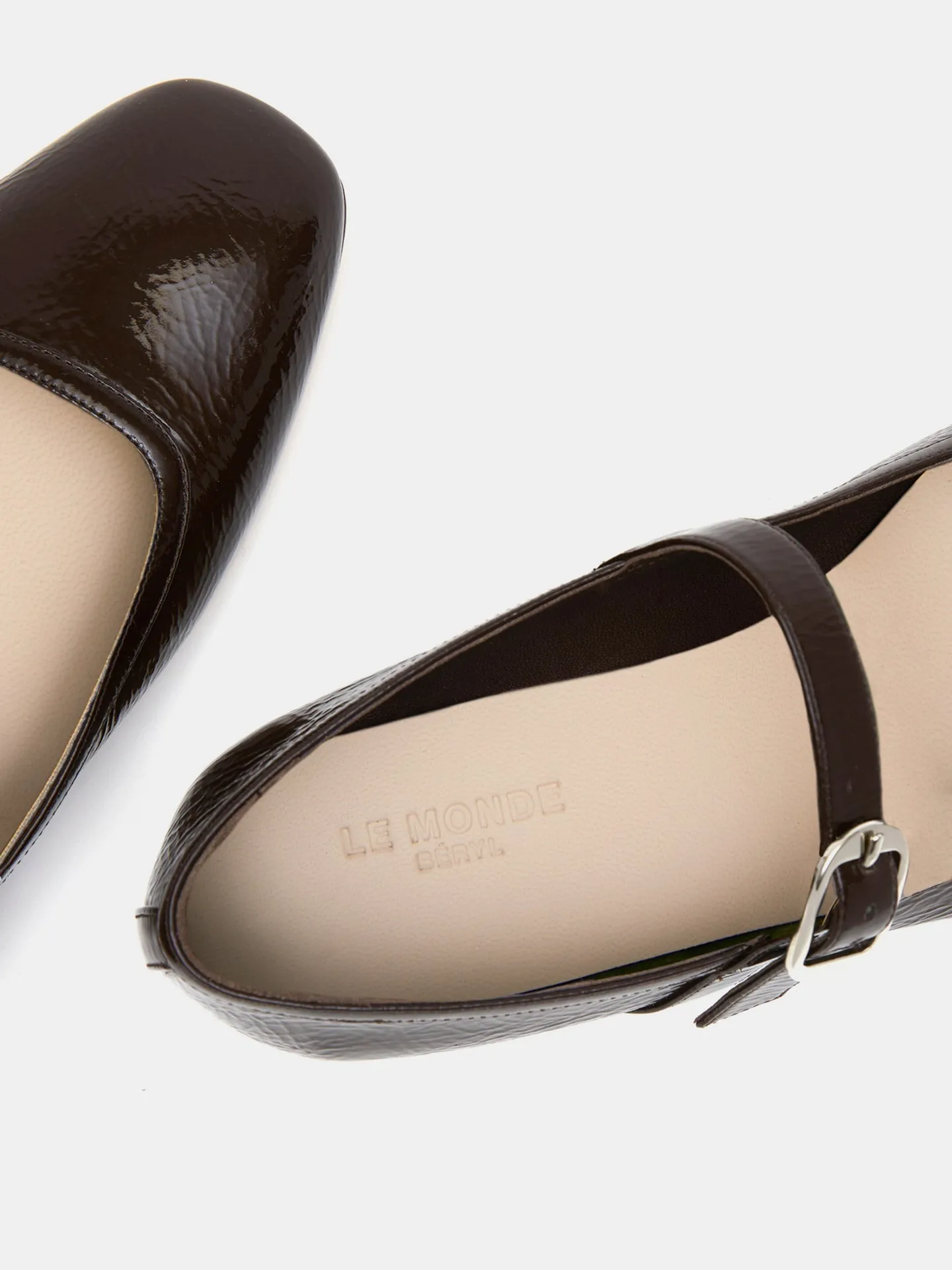 Chocolate patent leather ballet Mary Jane flats