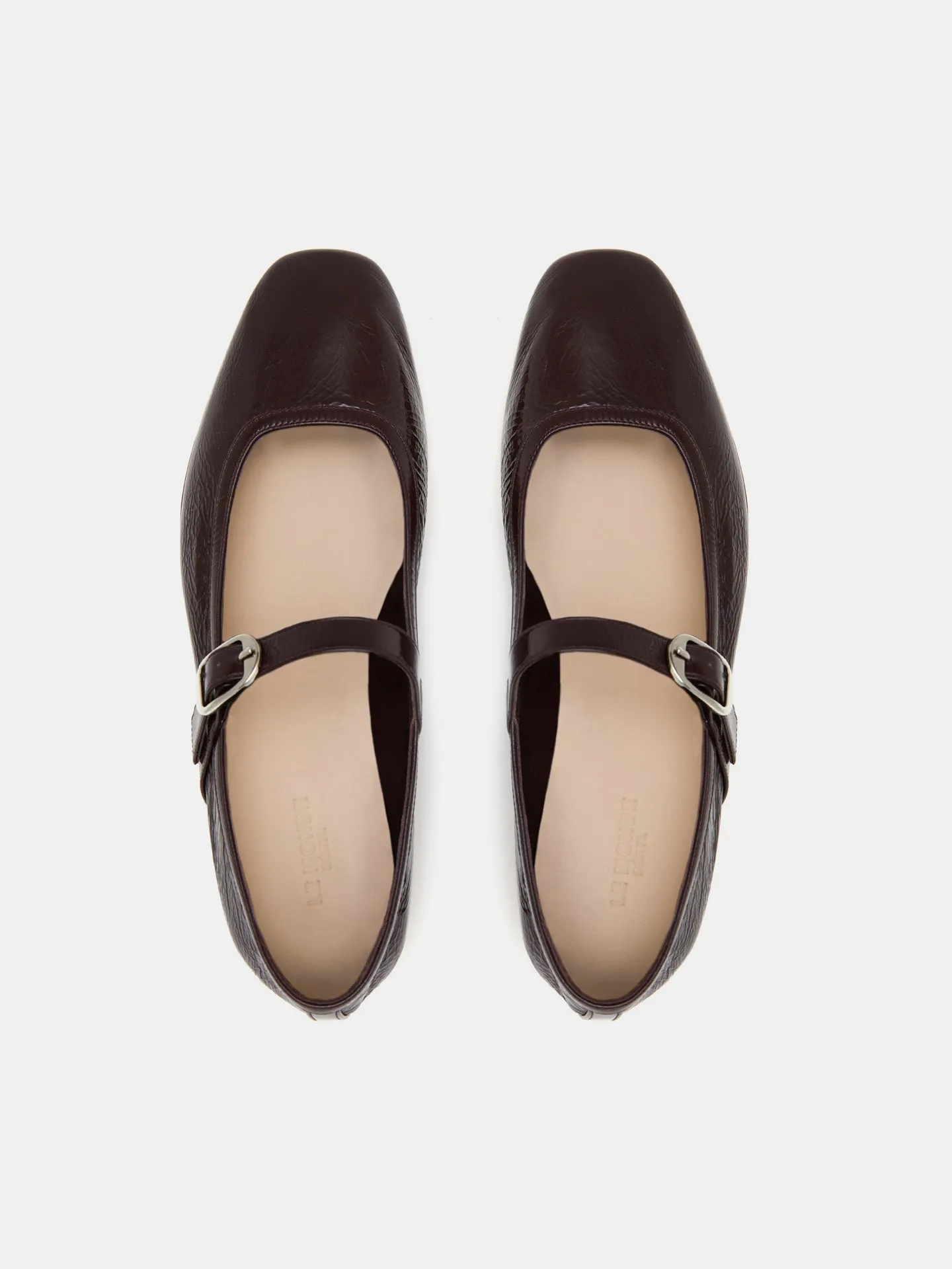 Chocolate patent leather ballet Mary Jane flats