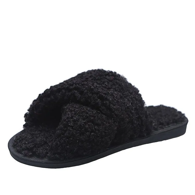 Criss Cross Coral Fleece Slippers for Women