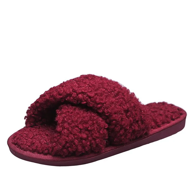 Criss Cross Coral Fleece Slippers for Women