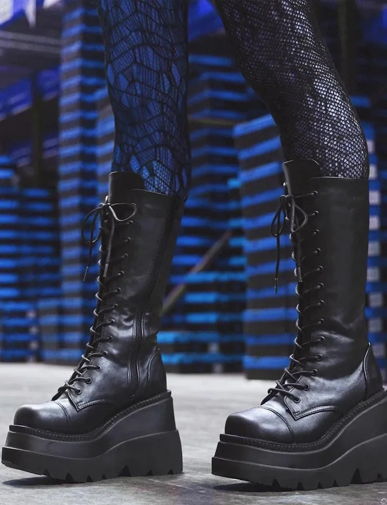 DEMONIA SHAKER-72 BOOTS - BLACK VEGAN LEATHER ✰ PRE ORDER ✰