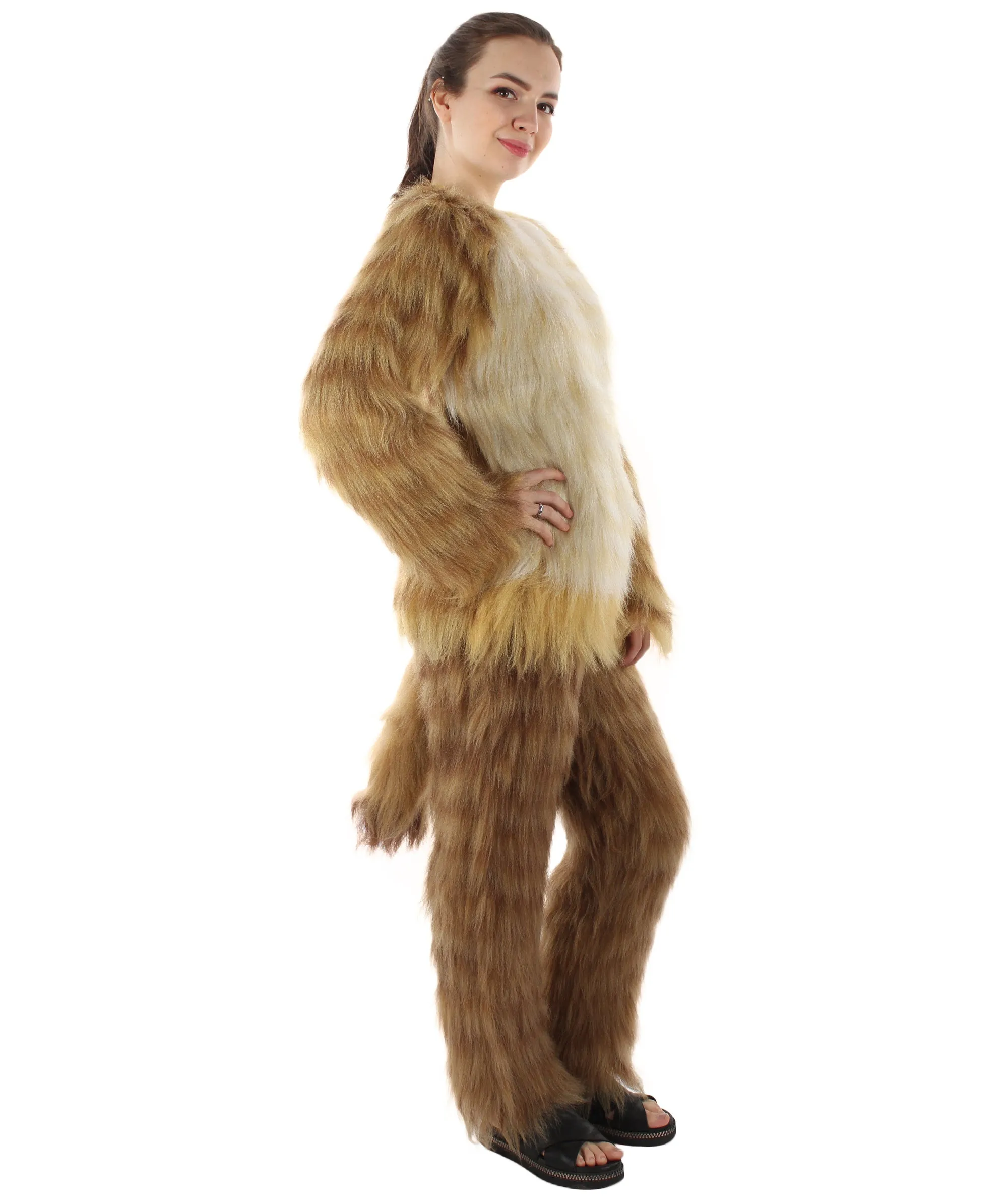 Furry Fox Collection | Women's White and Brown Straight Long Furry Fox Cosplay Costume with Tail