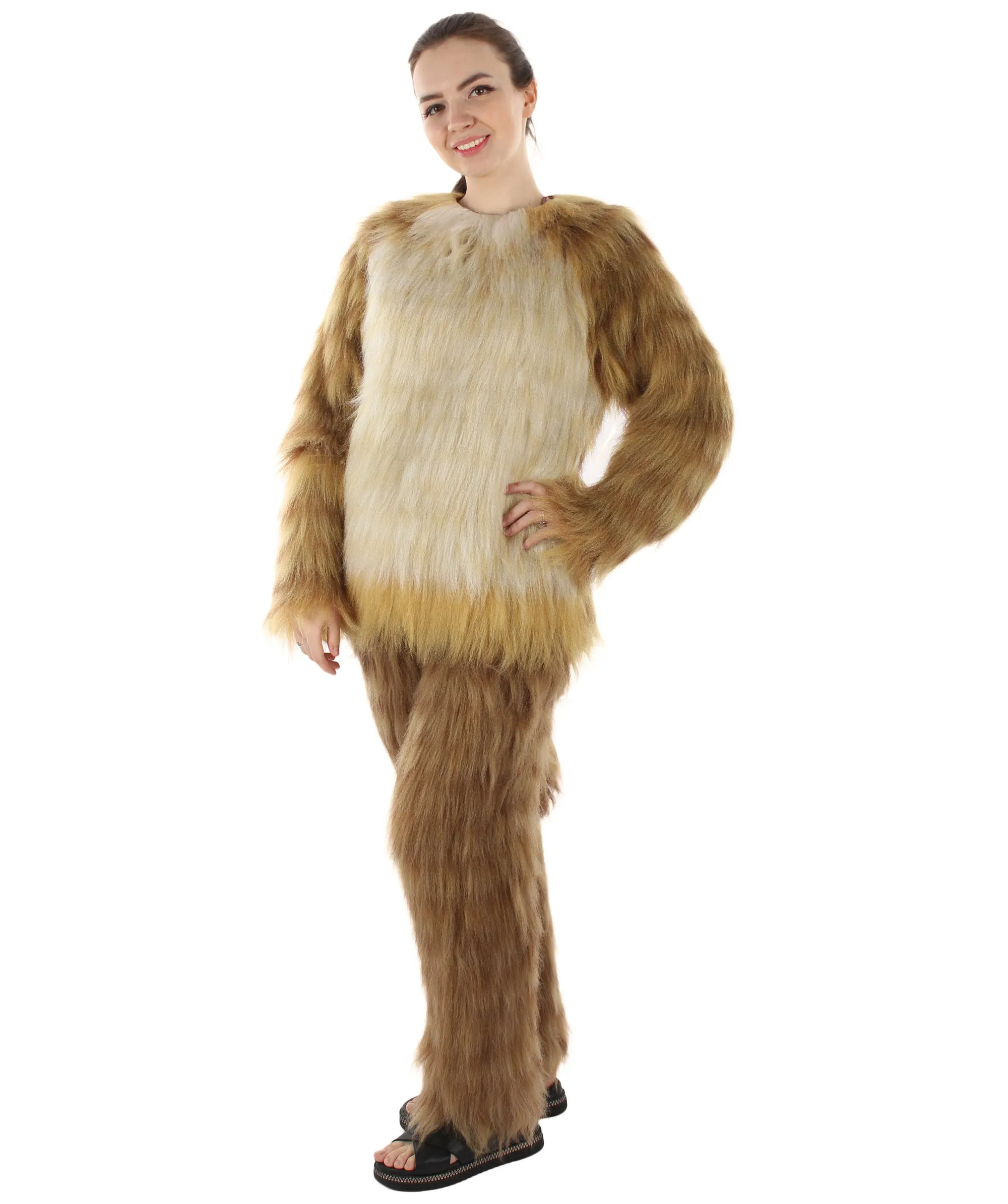 Furry Fox Collection | Women's White and Brown Straight Long Furry Fox Cosplay Costume with Tail