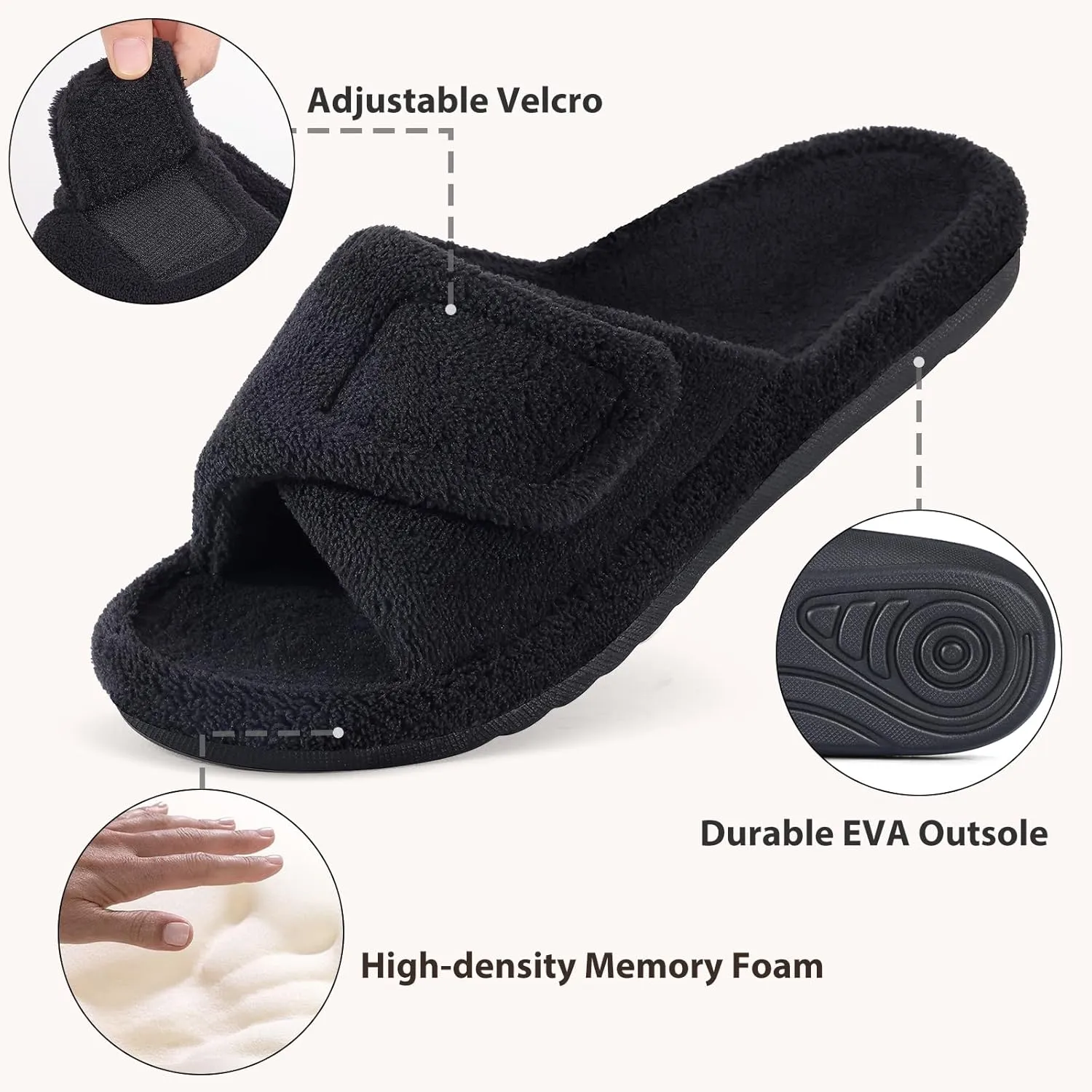 Litfun Women's Orthopedic Slippers with Arch Support Adjustable Open Toe House Shoes for Plantar Fasciitis