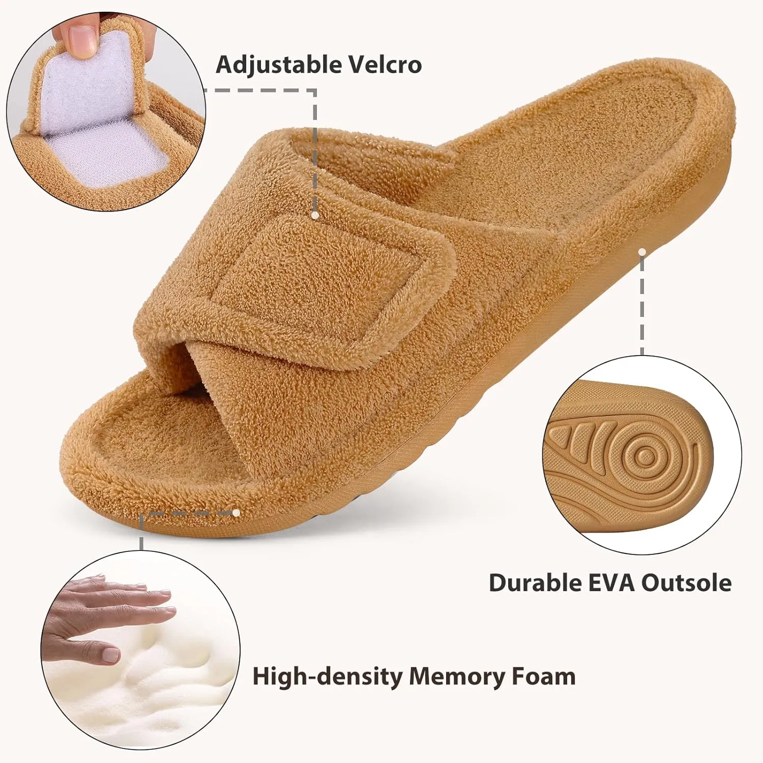 Litfun Women's Orthopedic Slippers with Arch Support Adjustable Open Toe House Shoes for Plantar Fasciitis
