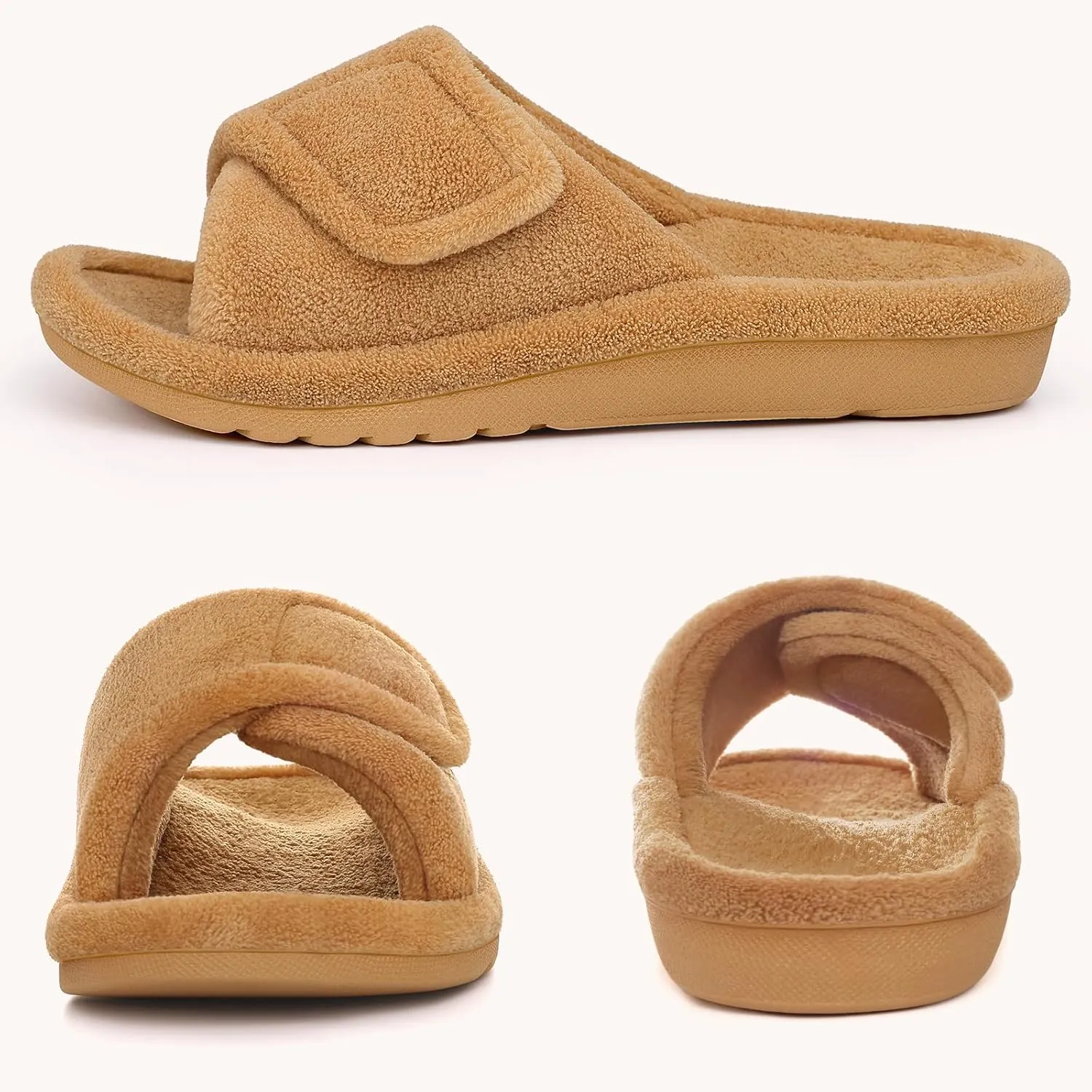 Litfun Women's Orthopedic Slippers with Arch Support Adjustable Open Toe House Shoes for Plantar Fasciitis