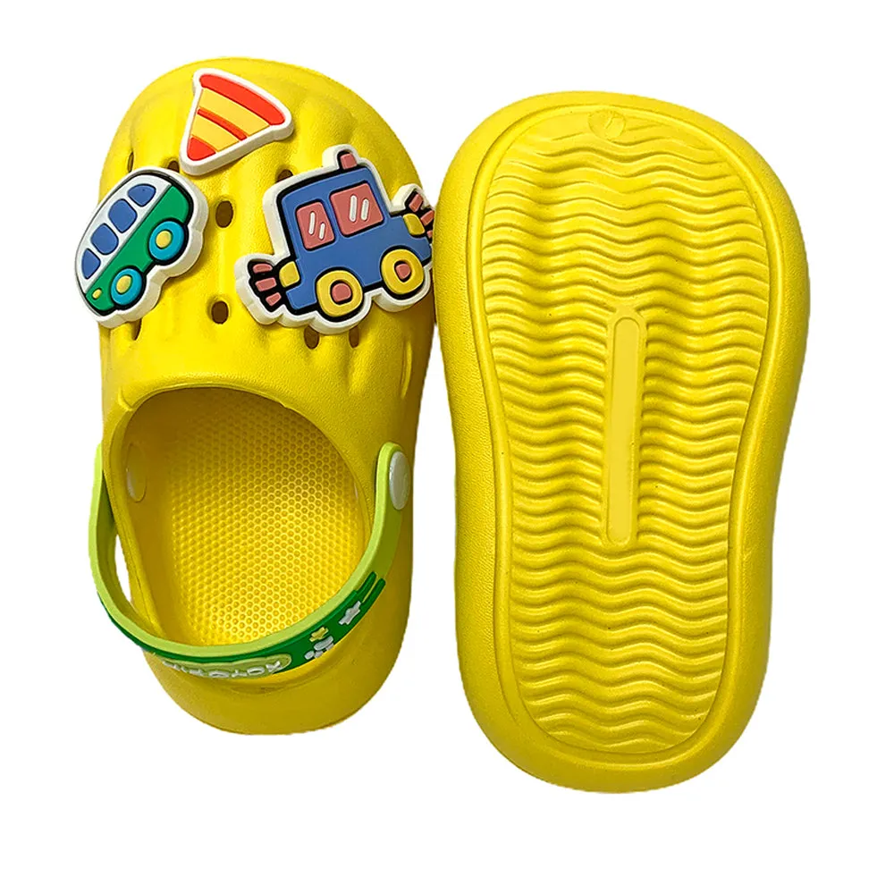 Little Surpise Box Yellow Transport Theme Slip On Clogs, Summer/Monsoon All Season Footwear For Toddlers & Kids.