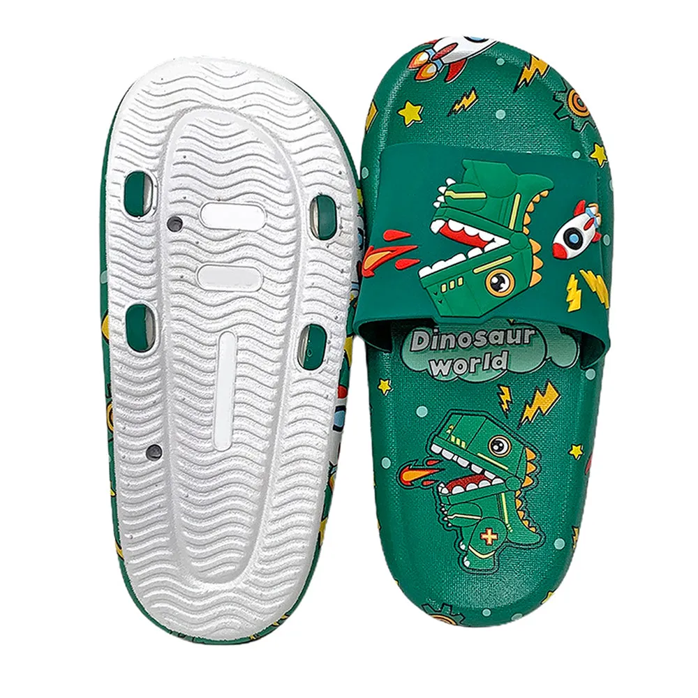 Little Surprise Box Dark Green All Over Dino Theme Slip On Clogs, Summer/Monsoon All Season Footwear For Toddlers & Kids.