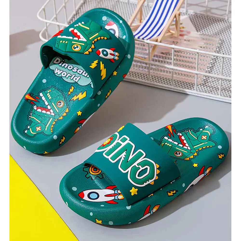 Little Surprise Box Dark Green All Over Dino Theme Slip On Clogs, Summer/Monsoon All Season Footwear For Toddlers & Kids.