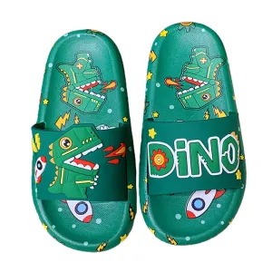 Little Surprise Box Dark Green All Over Dino Theme Slip On Clogs, Summer/Monsoon All Season Footwear For Toddlers & Kids.