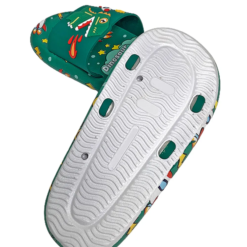 Little Surprise Box Dark Green All Over Dino Theme Slip On Clogs, Summer/Monsoon All Season Footwear For Toddlers & Kids.