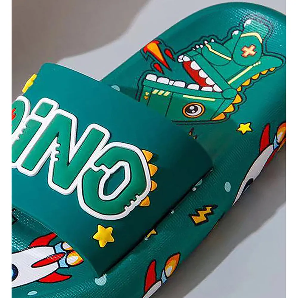 Little Surprise Box Dark Green All Over Dino Theme Slip On Clogs, Summer/Monsoon All Season Footwear For Toddlers & Kids.