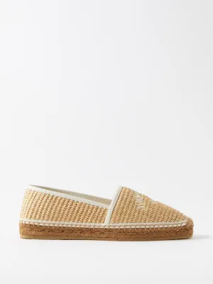 Logo-embroidered raffia espadrilles