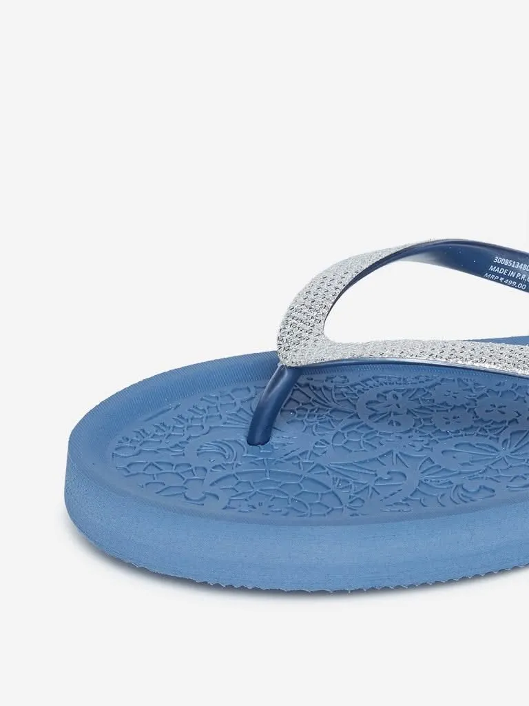 LUNA BLU Blue Textured Flip-Flops
