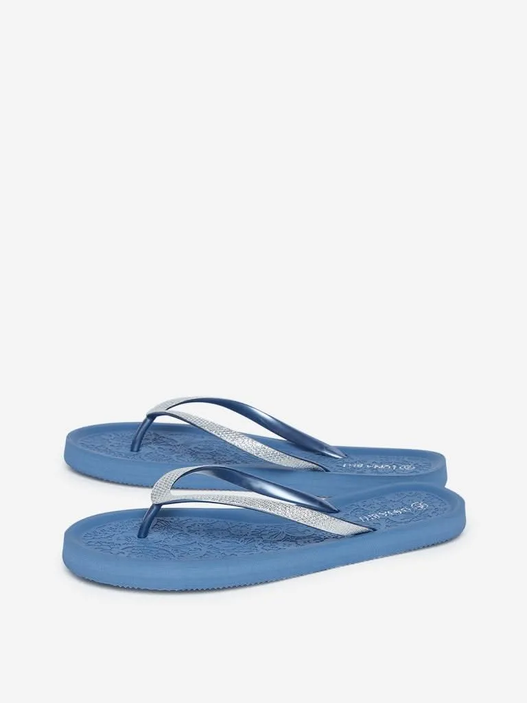 LUNA BLU Blue Textured Flip-Flops