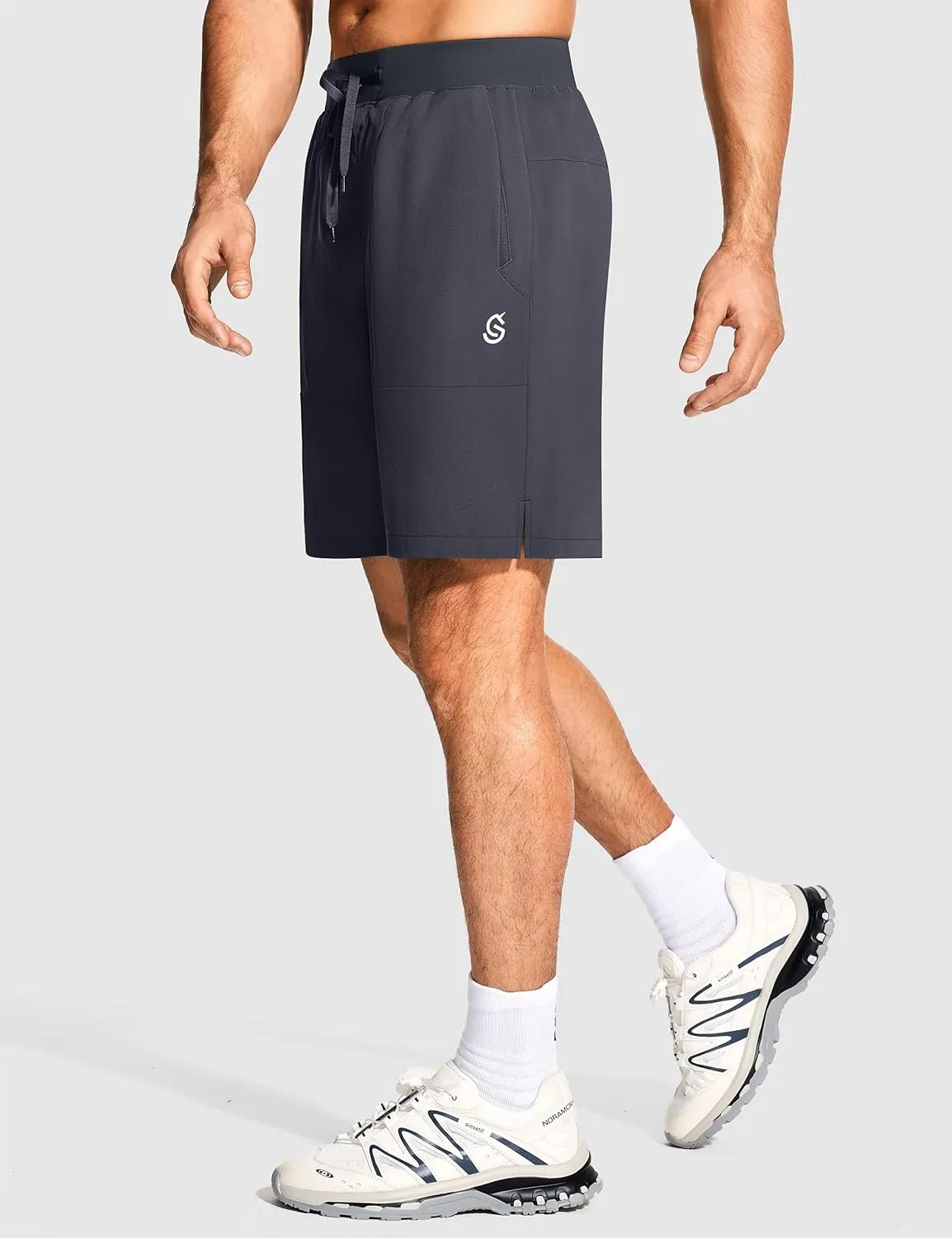 Mens Athletic Workout Gym Shorts 7 Inch Inseam Running Sweat Sport Shorts for Men with Zipper Pockets