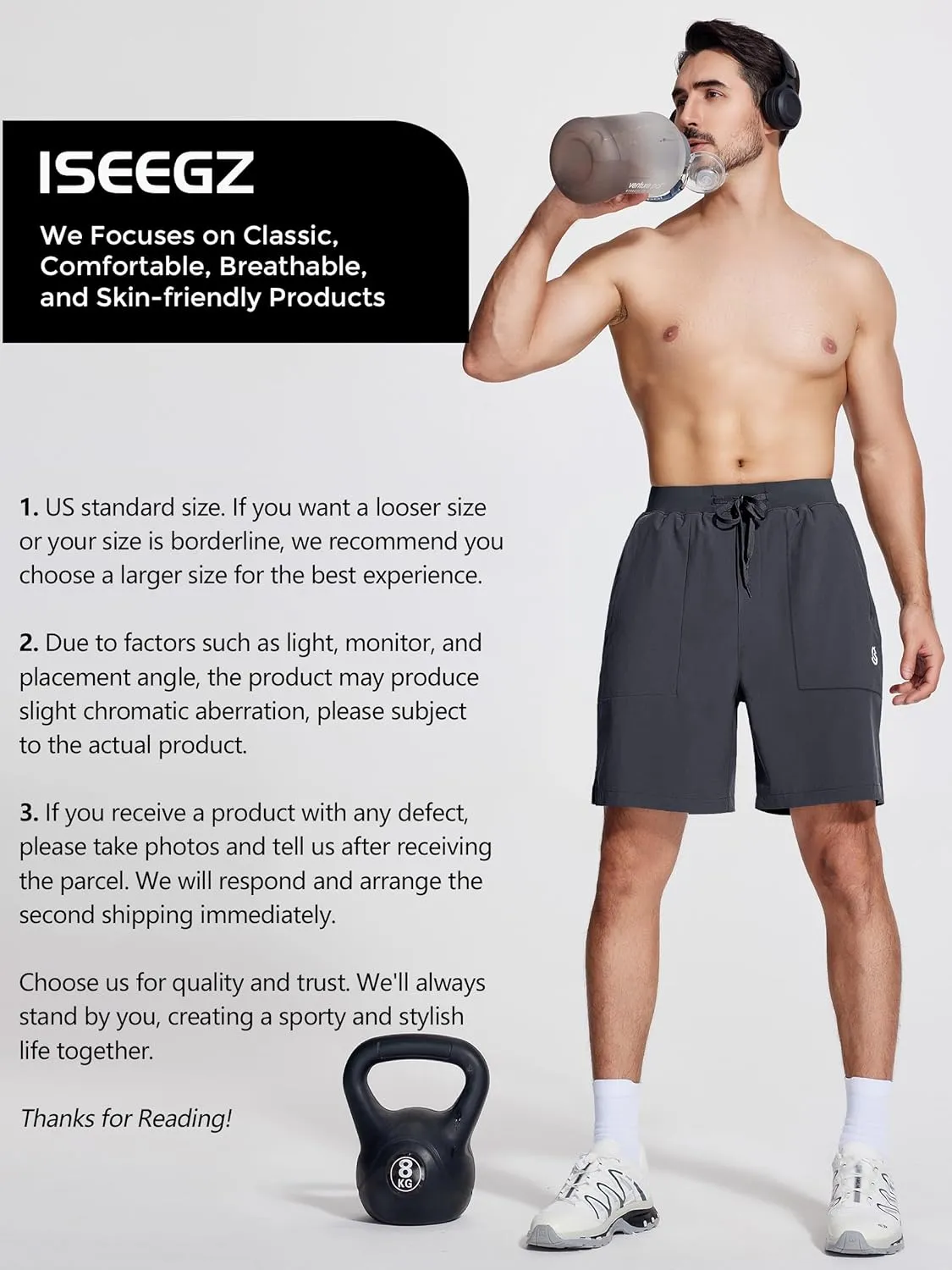Mens Athletic Workout Gym Shorts 7 Inch Inseam Running Sweat Sport Shorts for Men with Zipper Pockets