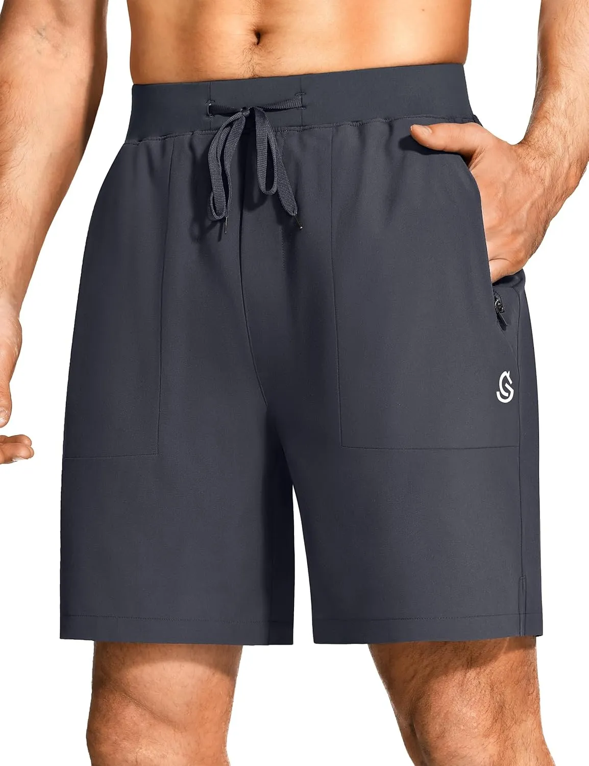 Mens Athletic Workout Gym Shorts 7 Inch Inseam Running Sweat Sport Shorts for Men with Zipper Pockets