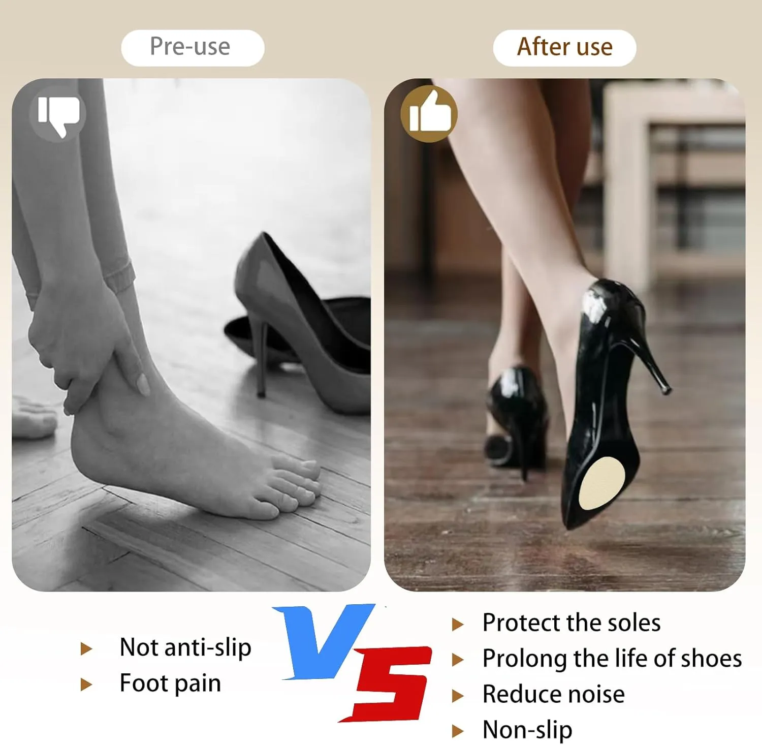 Non Slip Shoe Pads for Bottom of Shoes Sole Protector for High Heels Adhesive Shoe Sole Protectors Anti Slip Shoe Grips Noise Reduction Cushion High Heel Noise Reduction for Women Men (Beige)