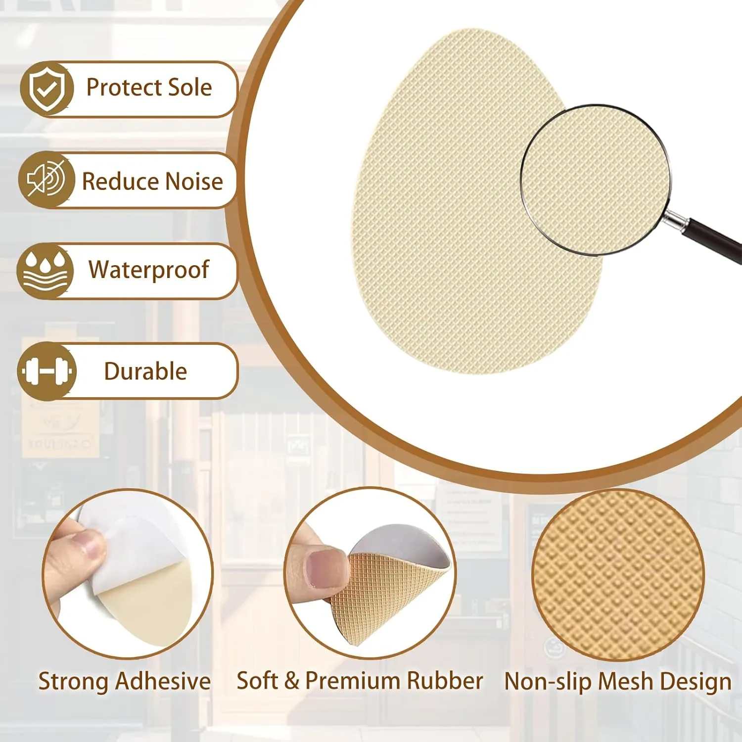 Non Slip Shoe Pads for Bottom of Shoes Sole Protector for High Heels Adhesive Shoe Sole Protectors Anti Slip Shoe Grips Noise Reduction Cushion High Heel Noise Reduction for Women Men (Beige)