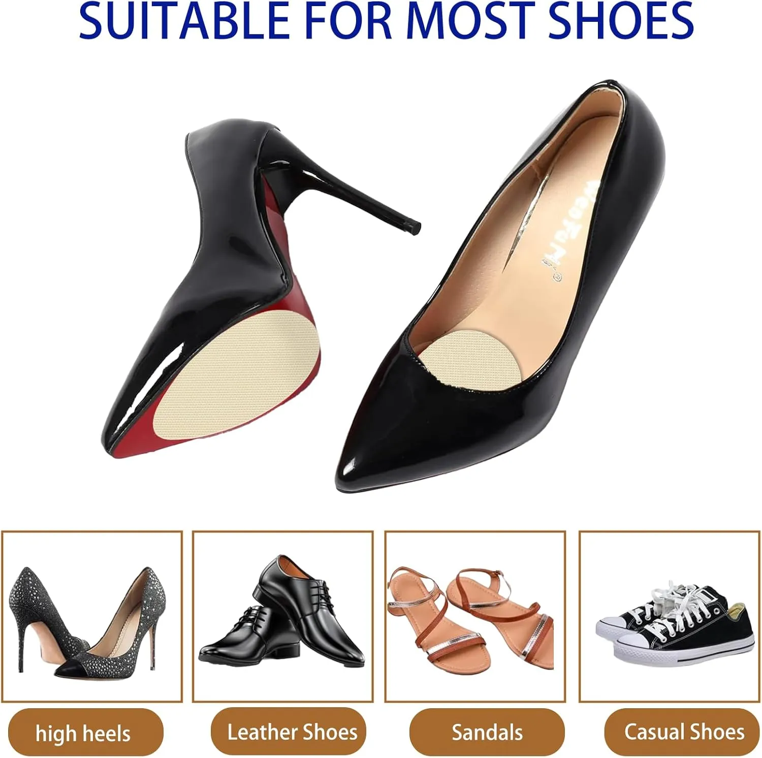 Non Slip Shoe Pads for Bottom of Shoes Sole Protector for High Heels Adhesive Shoe Sole Protectors Anti Slip Shoe Grips Noise Reduction Cushion High Heel Noise Reduction for Women Men (Beige)