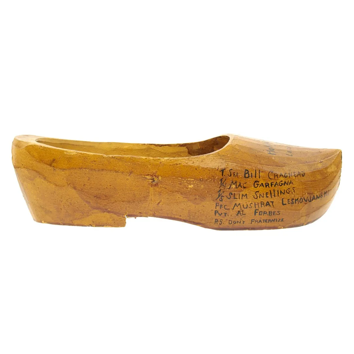 Original U.S. WWII 29th Infantry Division USGI Signed Dutch Wood Clogs - Bring Back