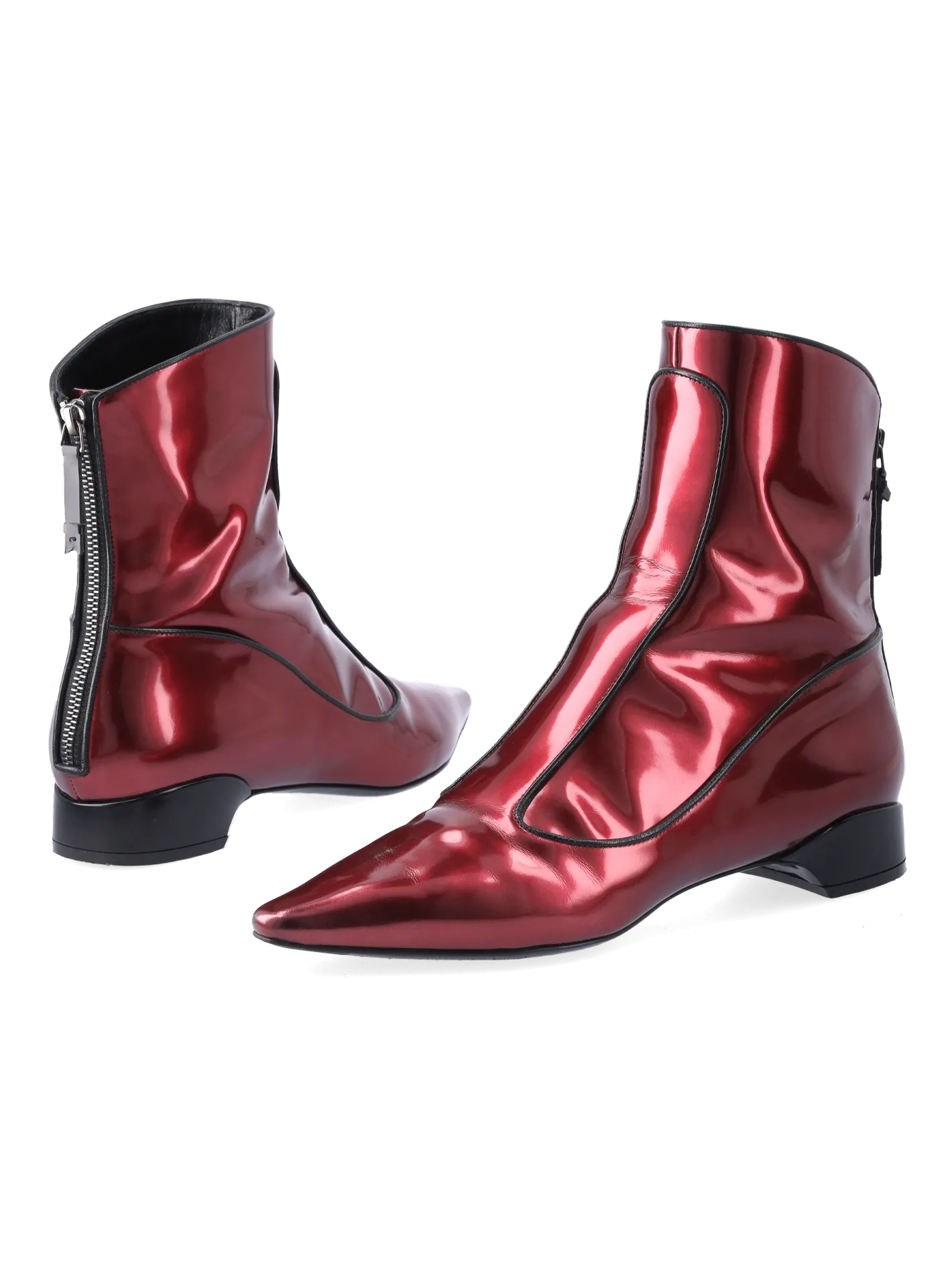 pointed-toe patent leather ankle boots