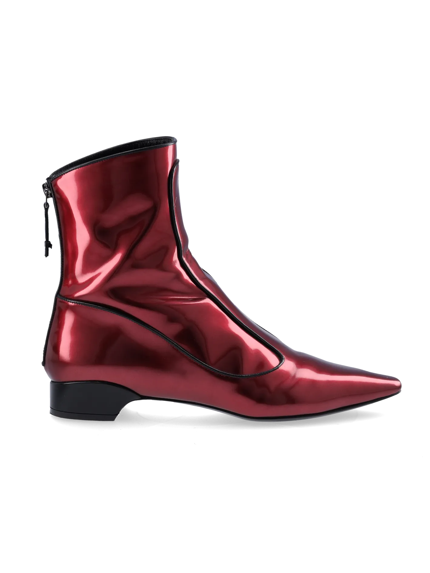 pointed-toe patent leather ankle boots