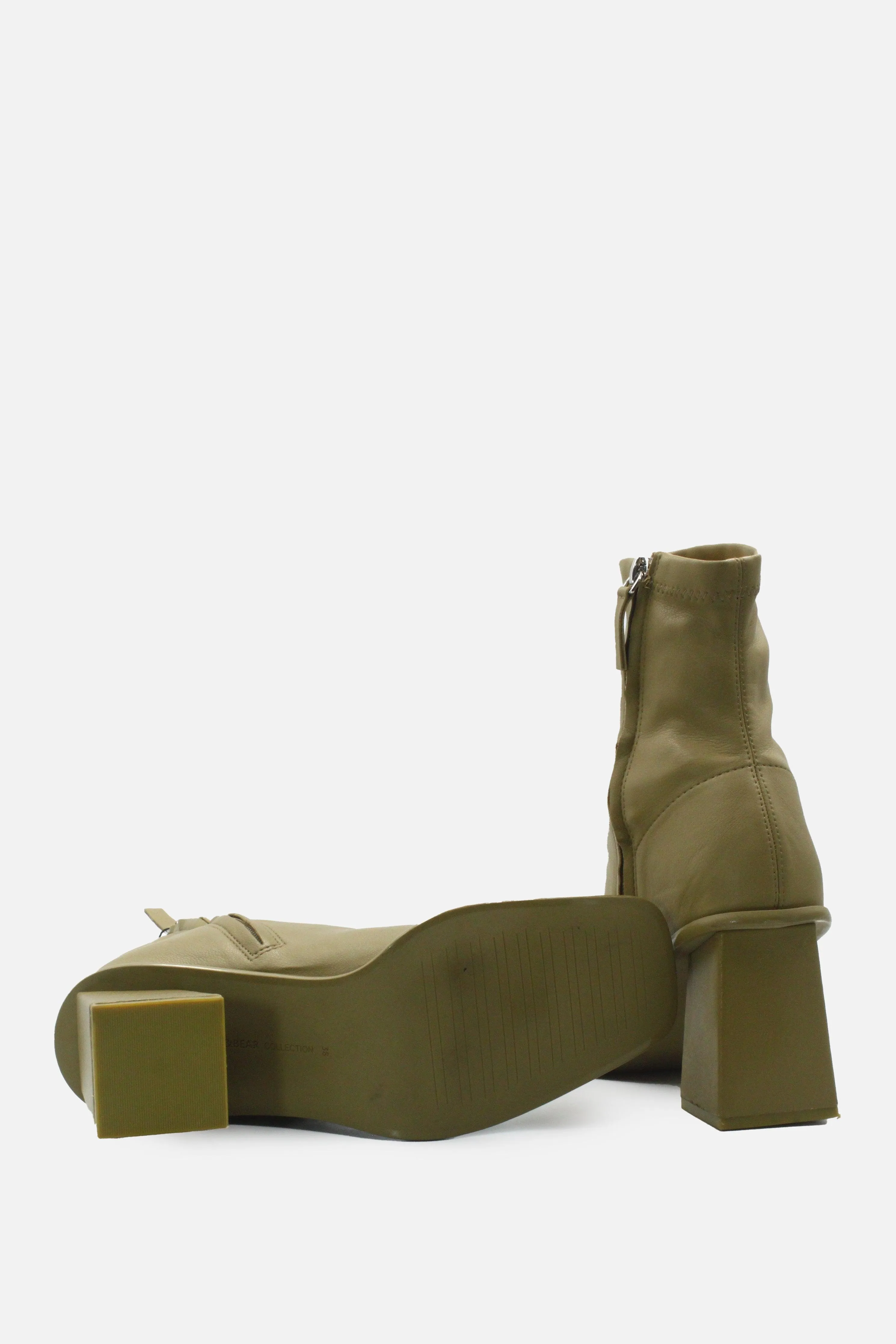 Pull & Bear Zipper Block Heels Ankle Boots | 100% Authentic Leather