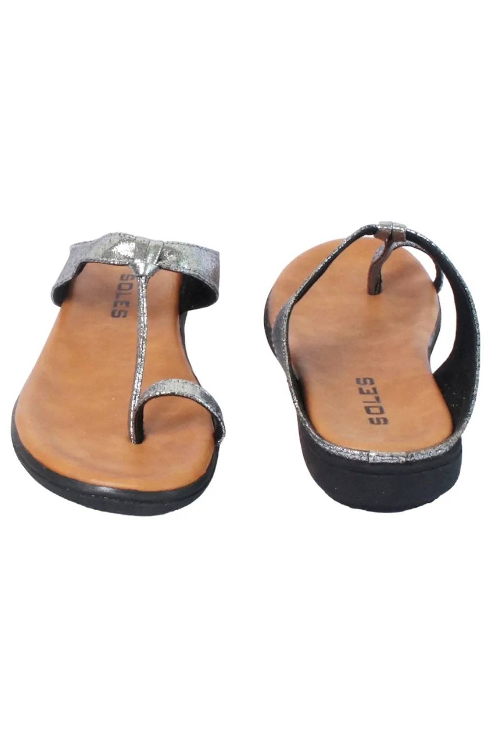 SOLES Shimmering Metallic Flat Sandals - Sparkle with Every Step