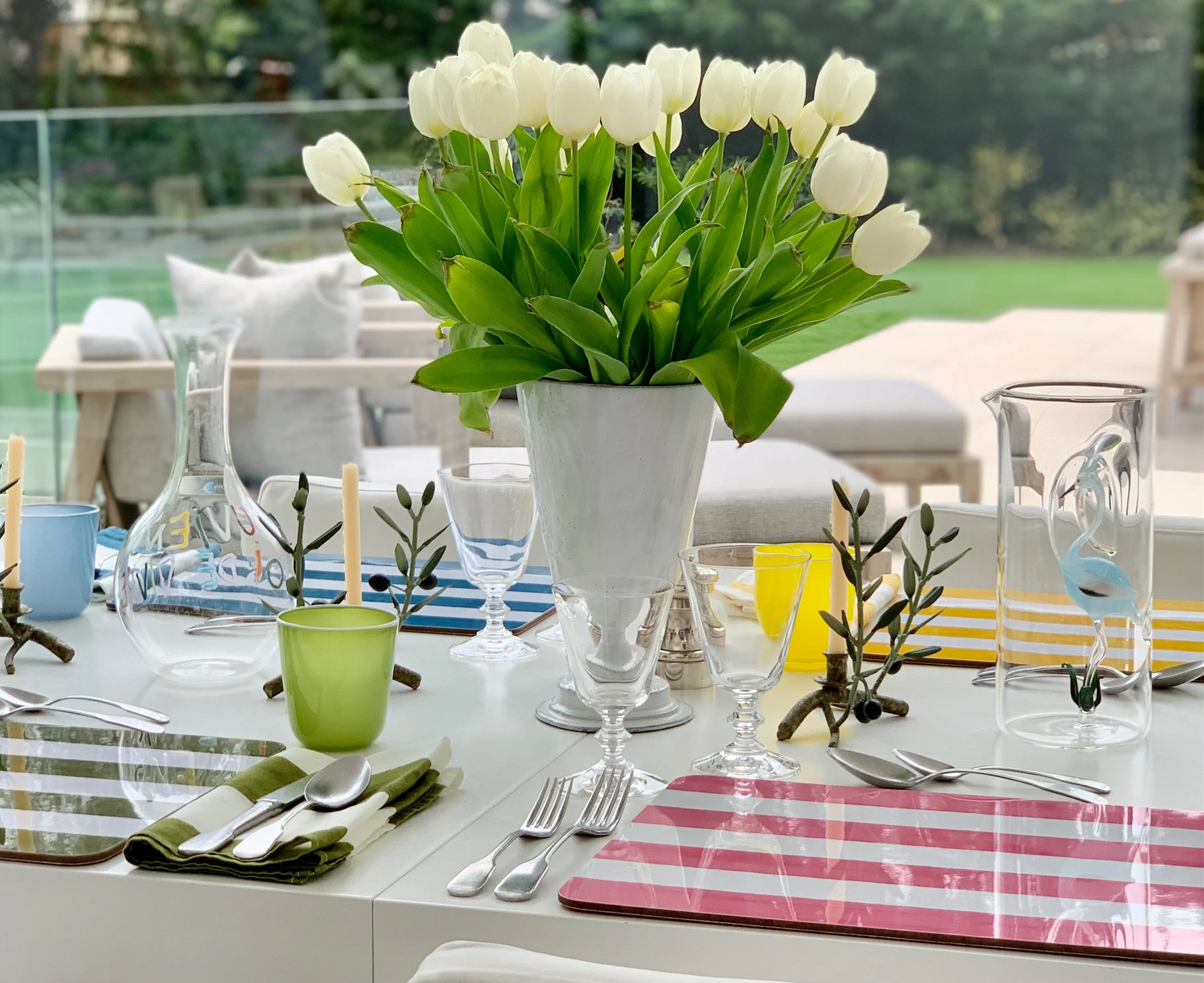 Stripe Cork-Backed Placemat in Lemon Yellow