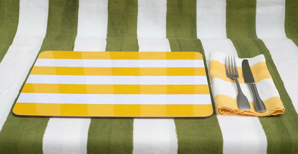 Stripe Cork-Backed Placemat in Lemon Yellow