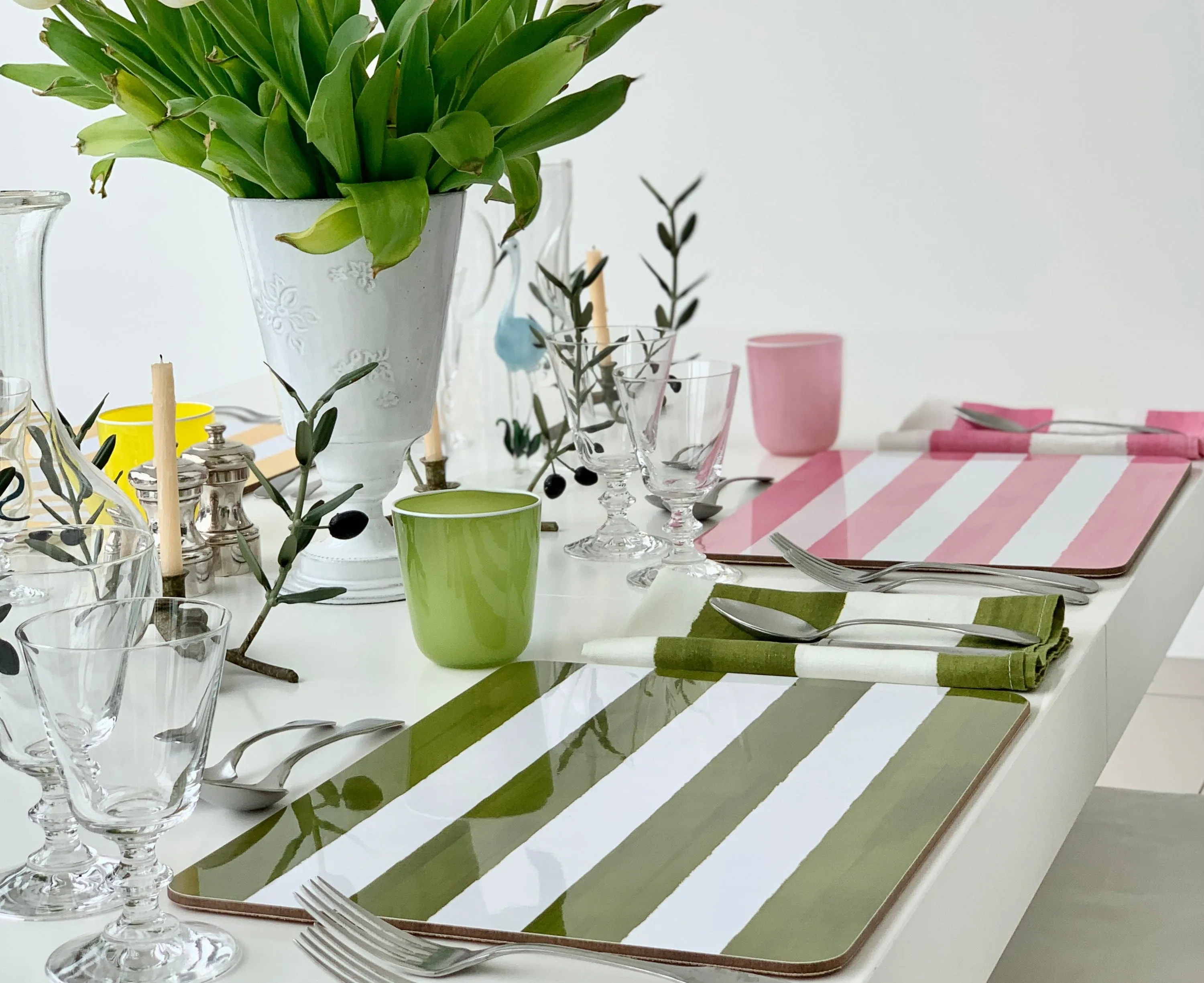Stripe Cork-Backed Placemat in Lemon Yellow