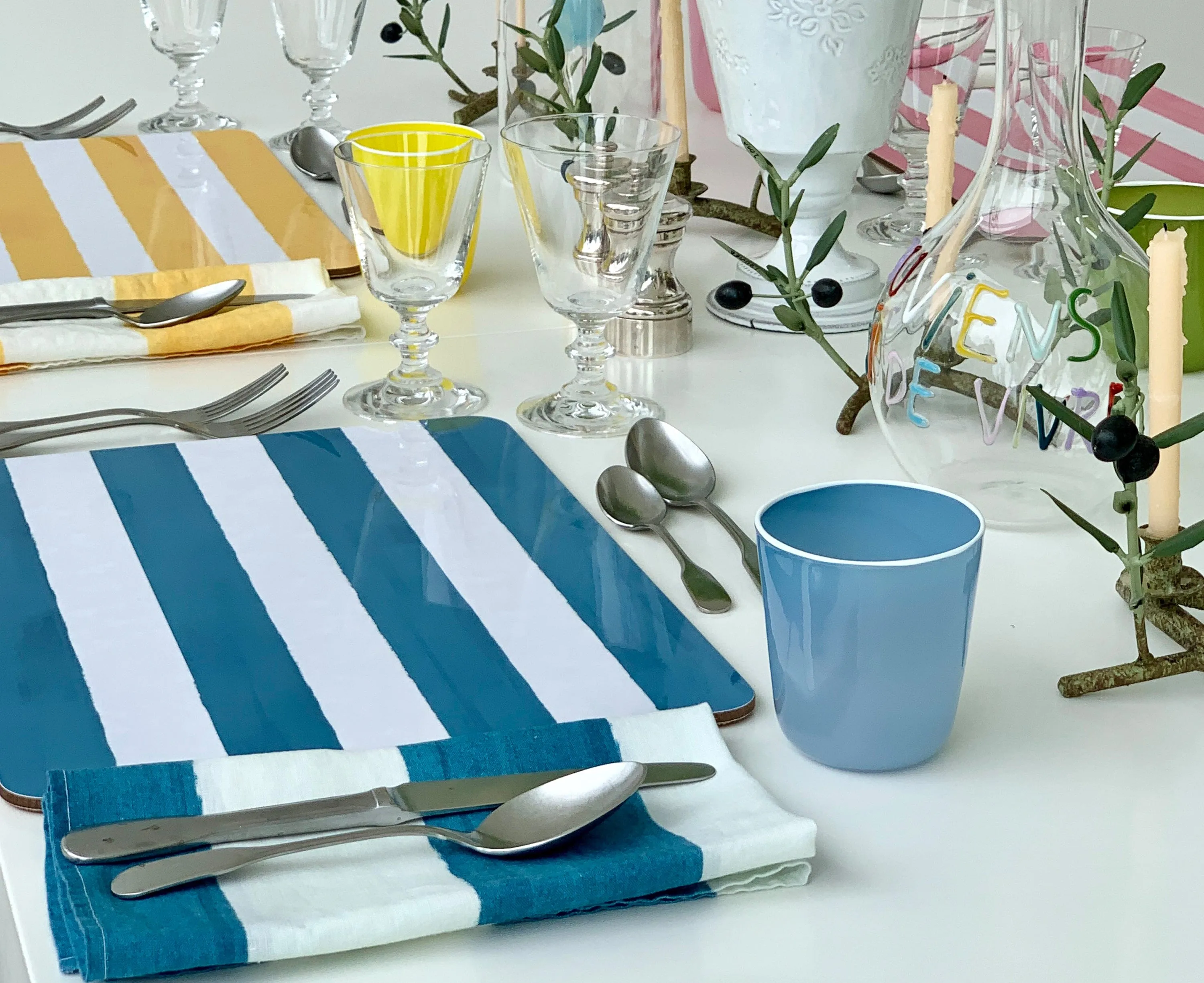 Stripe Cork-Backed Placemat in Lemon Yellow
