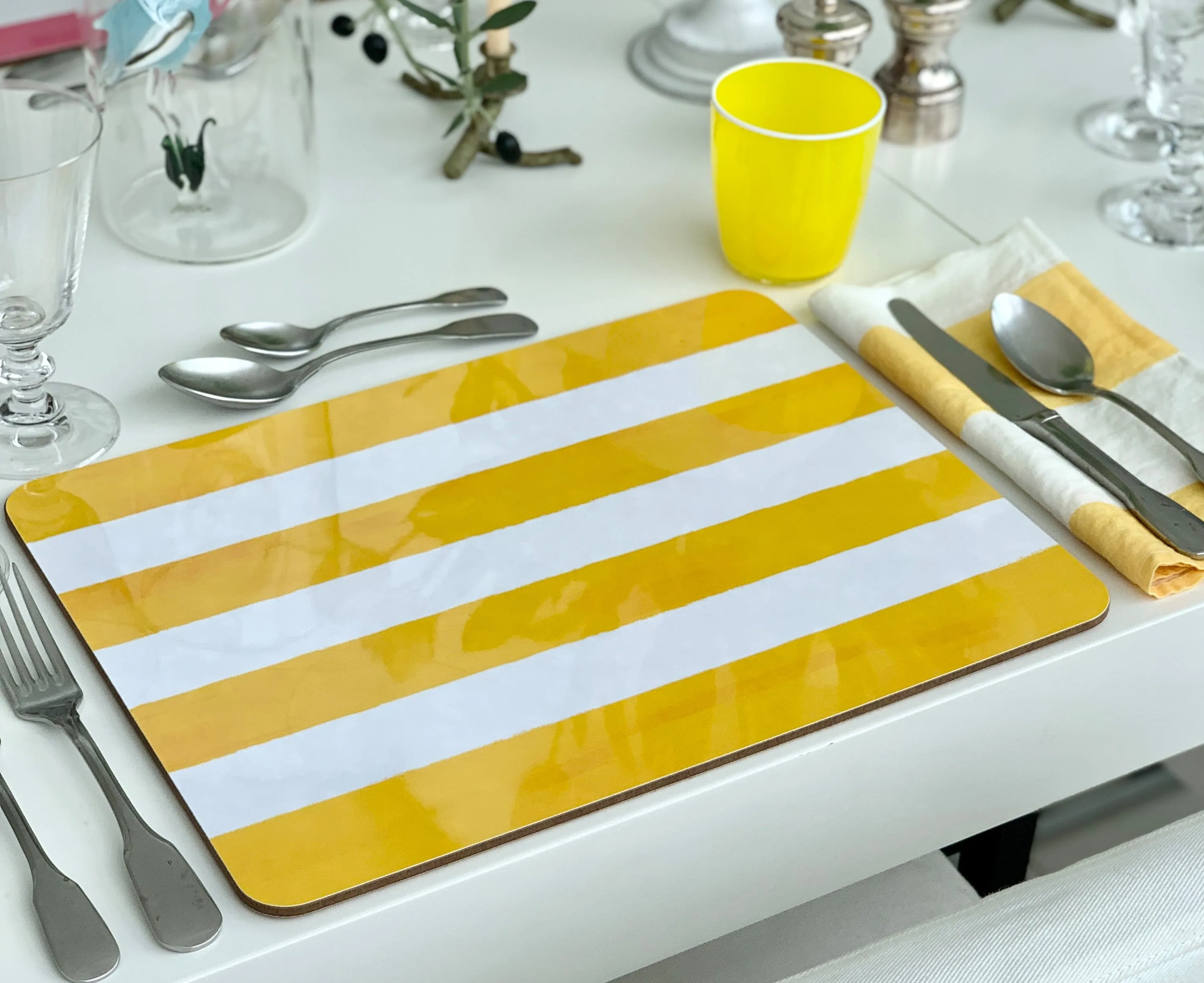 Stripe Cork-Backed Placemat in Lemon Yellow