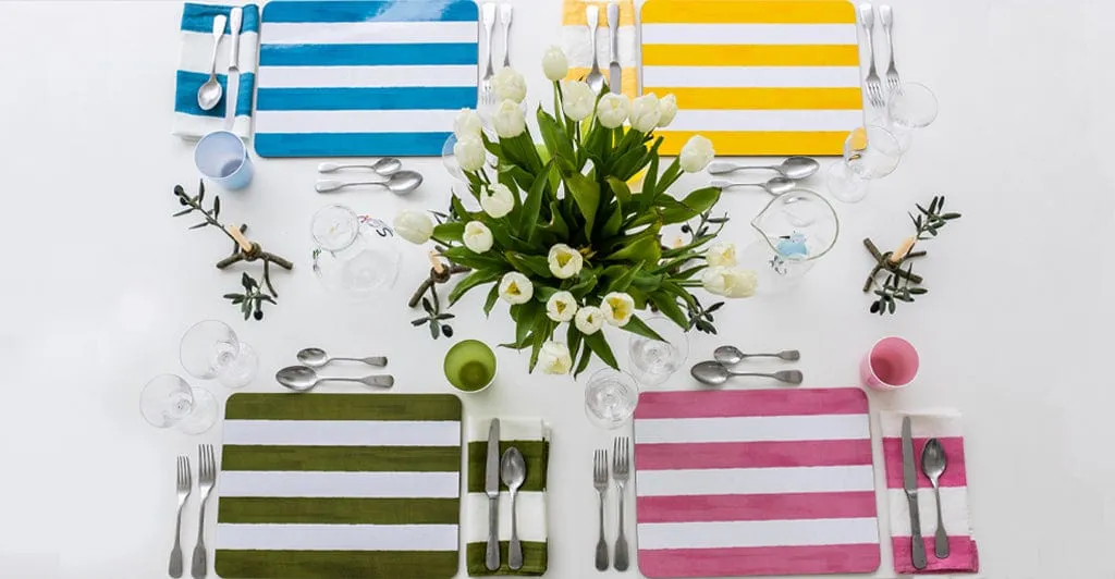 Stripe Cork-Backed Placemat in Lemon Yellow