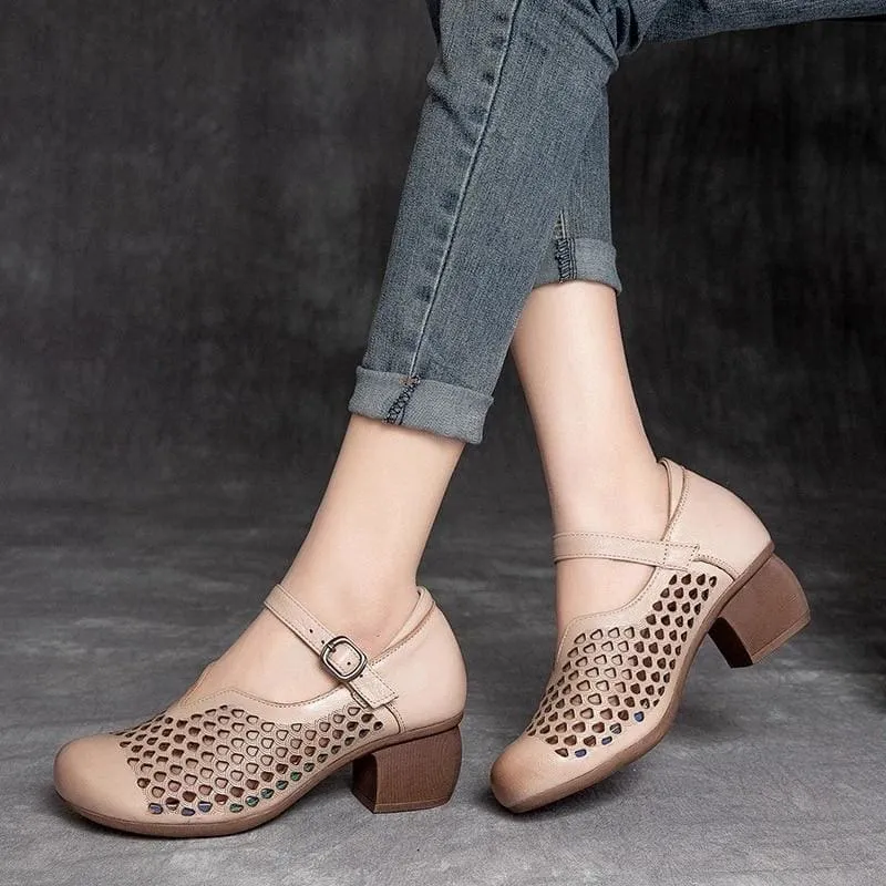 Sweet Style Genuine Leather Women Pumps Beige