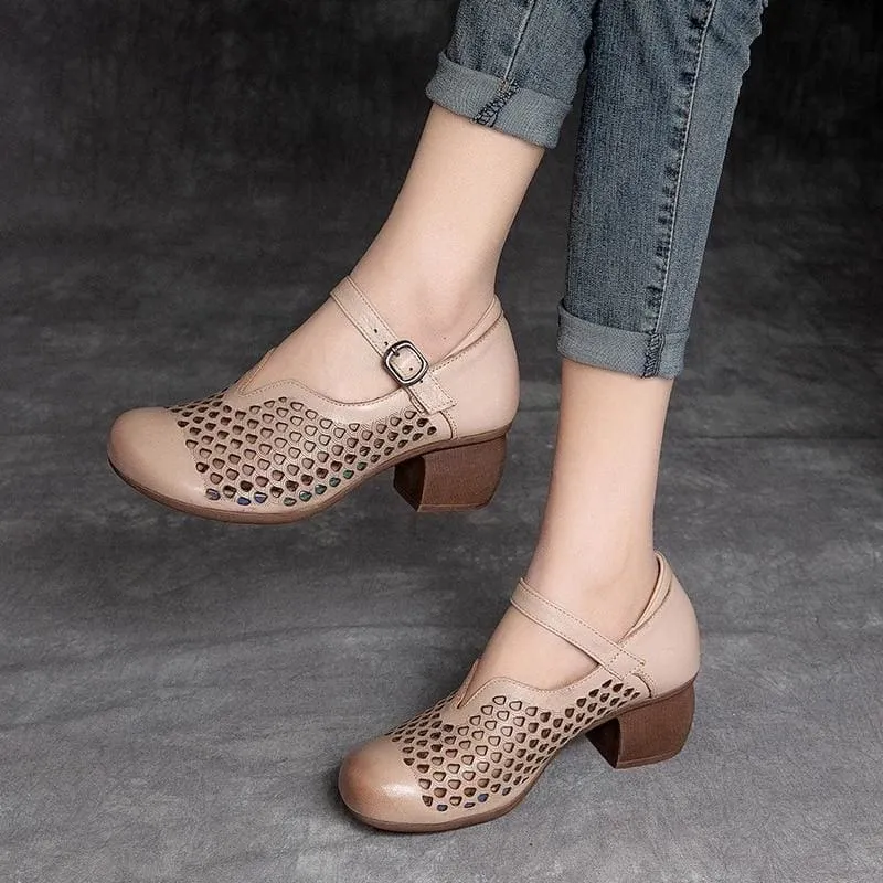 Sweet Style Genuine Leather Women Pumps Beige
