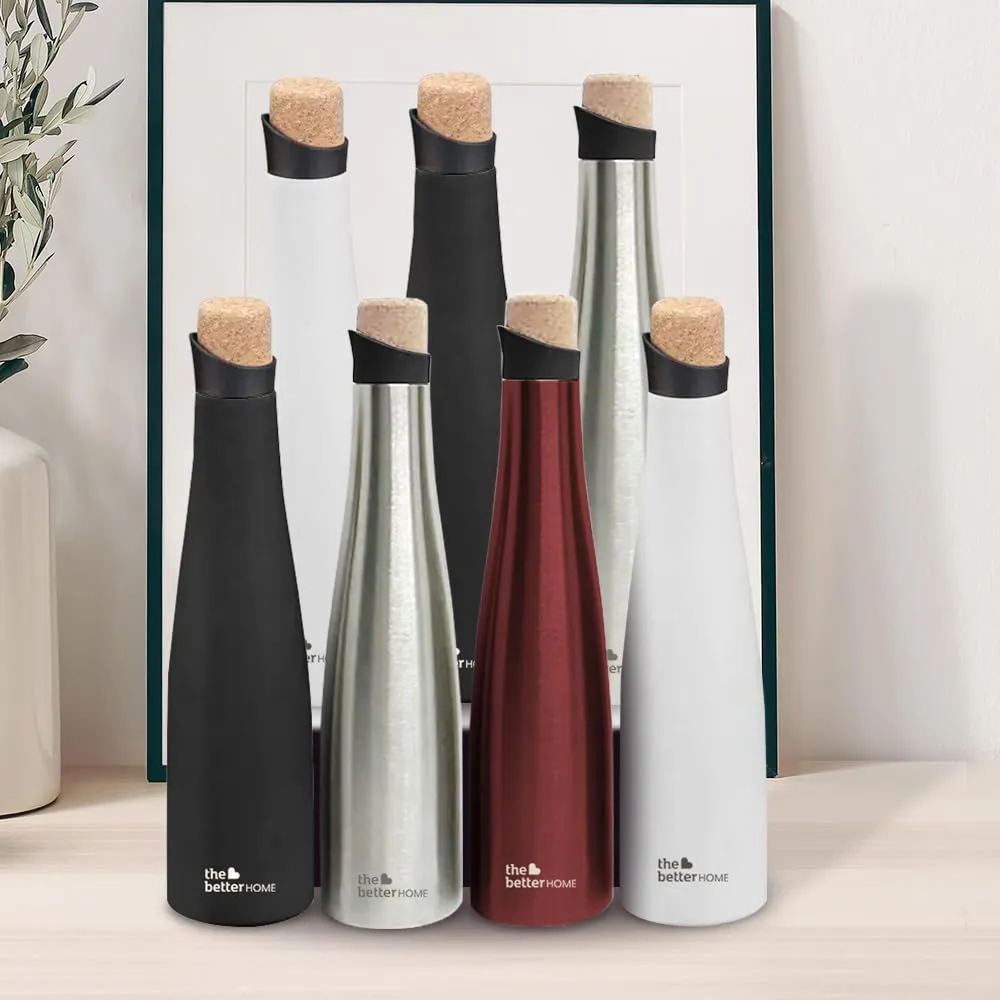 The Better Home Insulated Cork Water Bottle|Hot & Cold Water Bottle 750 Ml -Wine |Easy Pour| Bottle for Fridge/School/Outdoor/Gym/Home/Office/Boys/Girls/Kids, Leak Proof (Pack of 5, White)